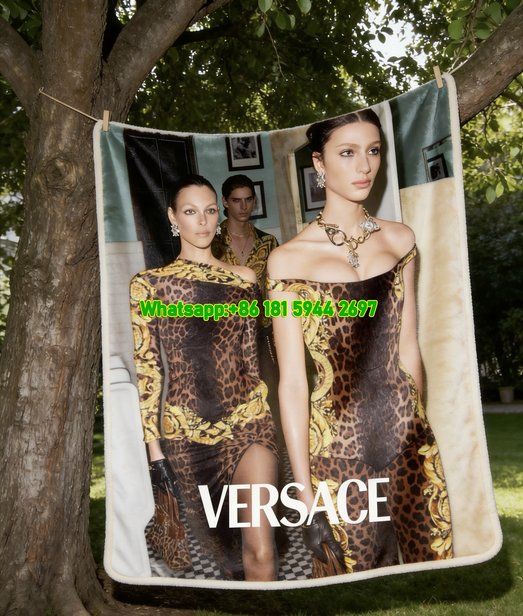 Versace Brown Gold Leopard Baroque Print Flannel Sofa Throw Blanket IMG_1652